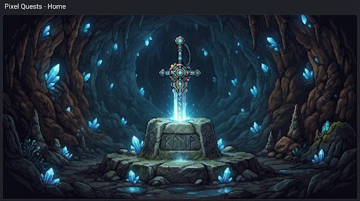 A glowing sword rising from a pedestal in a crystal cave